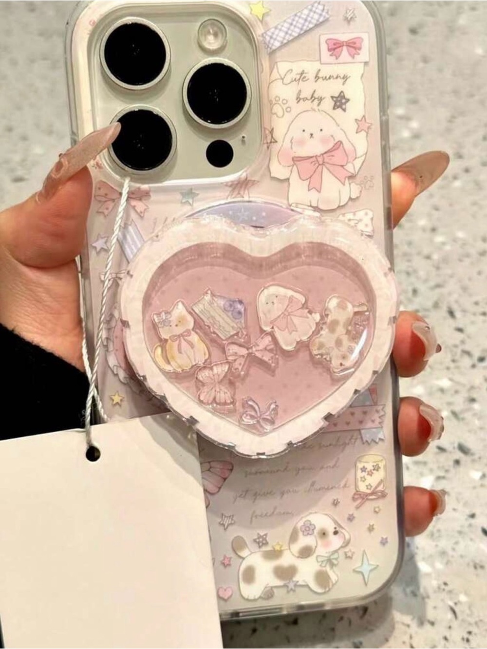 🩷Frills HeartQuicksand Style Rotatable Popsocket🩷